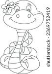 cute slimly face snake ware a flower in her head