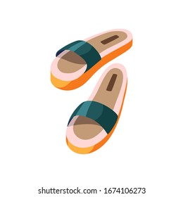 Cute slippers. Summer flip flops for woman or girl. Vector Illustration in cartoon style isolated on white background.