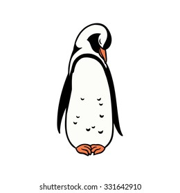 Cute Slipping African Penguin. Vector Illustration in Cartoon Style Isolated on a White Background. Element for Zoo Design, Artwork and Prints. Magellanic Penguin. African Bird. Friendly Character.