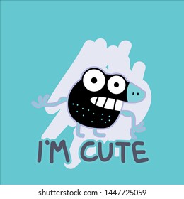 i'm cute slogan with little monster illustration vector for kids t-shirt design