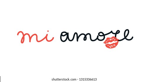 Cute slogan for t shirt. Modern beautiful print for girls. Vector illustration. Creative typography slogan design. Sign "MI AMORE".