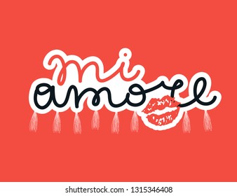 Cute slogan for t shirt. Modern beautiful print for girls. Vector illustration. Creative typography slogan design. Sign "MI AMORE".