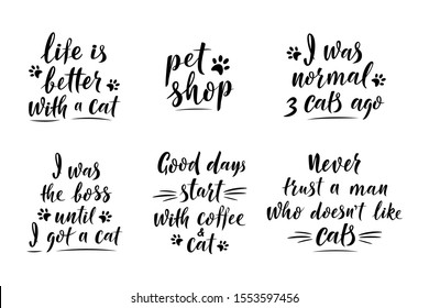 Cute slogans about cats. Handwritten textured sign for cat lovers. Cat power. Lettering phrase for poster design, postcard, t-shirt print or mug print. Vector isolated illustration