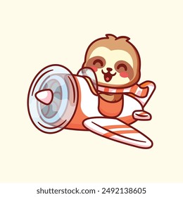 Cute Sloth Aircraft Vector Icon Illustration