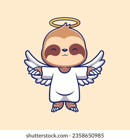 Cute Sloth Angel Flying Cartoon Vector Icon Illustration. Animal Holiday Icon Concept Isolated Premium Vector. Flat Cartoon Style