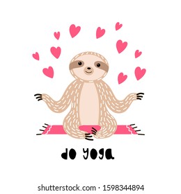 Cute sloth in asana doing yoga. Suitable for prints, wrapping paper, gift box, apparels