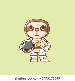 Cute sloth astronaut animal kawaii chibi character mascot illustration outline style design set