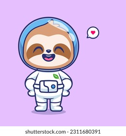 Cute Sloth Astronaut Cartoon Vector Icon Illustration. Animal Science Icon Concept Isolated Premium Vector. Flat Cartoon Style