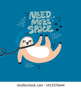Cute sloth astronaut handdrawn vector illustration