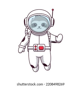Cute Sloth Astronaut Waving Hands. Animal Icon Concept. Flat Cartoon Style. Suitable for Web Landing Page, Banner, Flyer, Sticker, Card