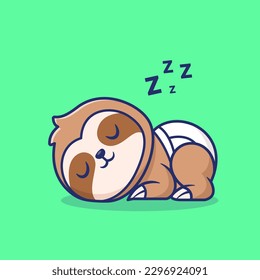 Cute Sloth Baby Sleeping Cartoon Vector Icon Illustration. Animal Nature Icon Concept Isolated Premium Vector. Flat Cartoon Style