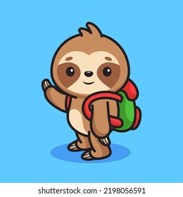 Cute sloth back to school vector cartoon illustration