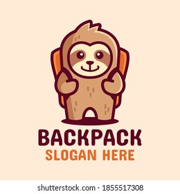 cute sloth with a backpack mascot logo design