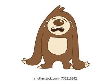 Cute Sloth Bear Crying. Vector Illustration. Isolated on white background.