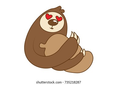 Cute Sloth Bear in Love. Vector Illustration. Isolated on white background.