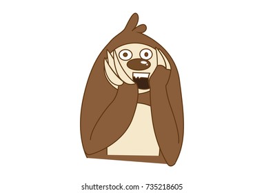 Cute Sloth Bear shocked. Vector Illustration. Isolated on white background.