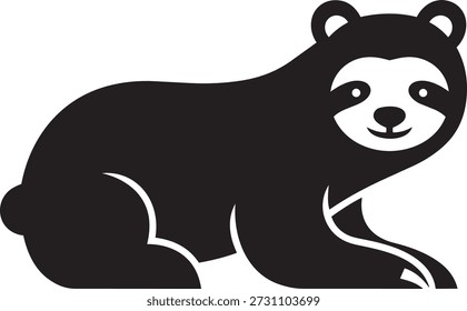 Cute Sloth Bear Silhueta Ícone Ilustração vetorial de um animal selvagem estilizado amigável com orelhas redondas e cauda pequena