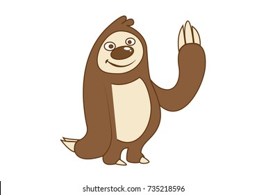 Cute Sloth Bear waving. Vector Illustration. Isolated on white background.