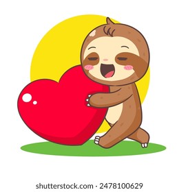 Cute Sloth with Big Love Hearth Cartoon Character. Adorable and Kawaii Animal Concept Design. Icon Mascot Vector Illustration