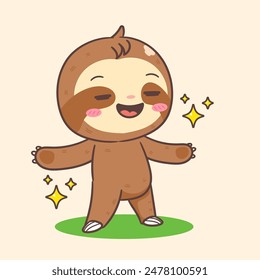 Cute Sloth Cartoon Character. Adorable and Kawaii Animal Concept Design. Icon Mascot Vector Illustration