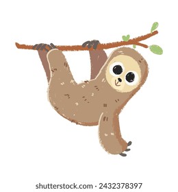 cute sloth cartoon in crayon style editable Colorful vector hand drawn illustration for children. baby designs for cards, poster decorations, t-shirt prints, stickers, icons and others