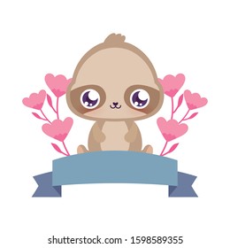 Cute sloth cartoon with flowers design, Animal zoo life nature character childhood and adorable theme Vector illustration