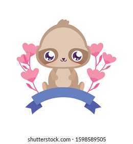 Cute sloth cartoon with flowers design, Animal zoo life nature character childhood and adorable theme Vector illustration