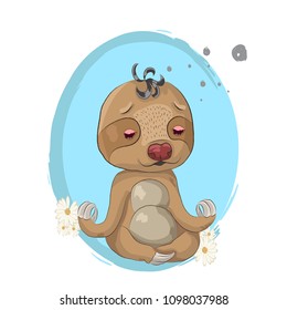 Cute sloth cartoon hand drawn vector illustration. Can be used for baby t-shirt printing, fashion print design.