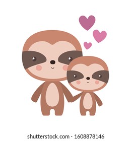 Cute sloth cartoon mother and baby design, Animal zoo life nature character childhood and adorable theme Vector illustration