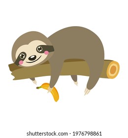 Cute sloth in cartoon style. Vector illustration.