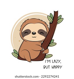 Cute sloth in cartoon style. Vector illustration.