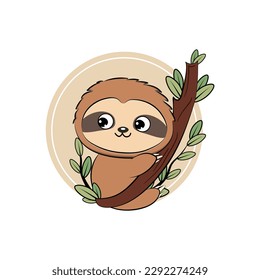 Cute sloth in cartoon style. Vector illustration.