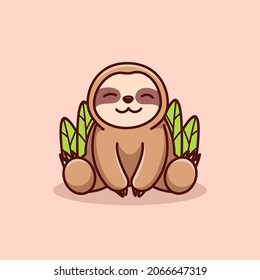 Cute Sloth Cartoon Vector Icon Illustration. Animal Healthy Icon Concept Isolated Premium Vector.