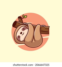 Cute Sloth Cartoon Vector Icon Illustration. Animal Healthy Icon Concept Isolated Premium Vector.