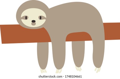 Cute sloth Cartoon, Vector illustration sloth on a white background. Drawing for children