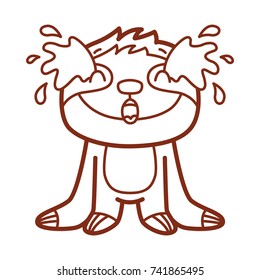 Cute Sloth character: crying, sad, disappointed emotion. Set of vector outline hand drawn style, doodle cartoon illustration as logo, mascot, sticker, emoji, emoticon