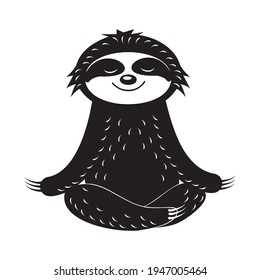 Cute Sloth Character does yoga, Meditates, vector isolated