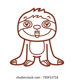Cute Sloth character in love, with hearts in eyes. Admire, adorable, wonder, amazed emotions. Outline vector in hand drawn style, doodle cartoon illustration as logo, mascot, sticker, emoji, emoticon