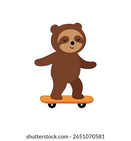 Personagem de preguiça bonito montando um skate