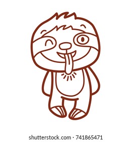 Cute Sloth character: smiling, good mood, mocking with tongue emotion. Set of vector outline hand drawn style, doodle cartoon illustration as logo, mascot, sticker, emoji, emoticon