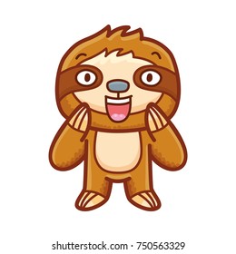 Cute Sloth character: surprised, astonished, admire, adorable, wonder, amazed emotions. Set of outline vector in hand drawn style, doodle cartoon illustration as logo, mascot, sticker, emoji, emoticon