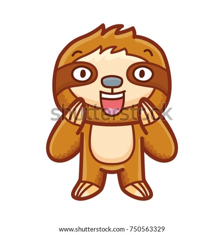 Cute Sloth character: surprised, astonished, admire, adorable, wonder, amazed emotions. Set of outline vector in hand drawn style, doodle cartoon illustration as logo, mascot, sticker, emoji, emoticon