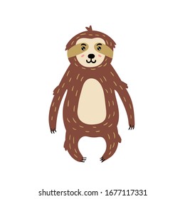 Cute sloth. Cheerful sloth smiles. Children's animal character. Vector editable illustration