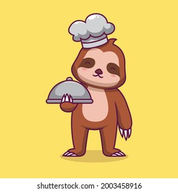 Cute sloth chef cartoon illustration The Concept of Isolated Technology. Flat Cartoon Style Suitable for Landing Web Pages, Banners, Flyers, Stickers, Cards