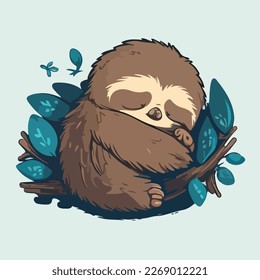 cute sloth chibi style vector art