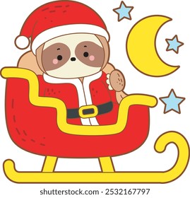 Cute sloth christmas version. Funny baby sloth animal series christmas illustration.
A santa sloth riding a train