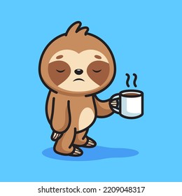 Cute sloth coffee time mascot vector illustration