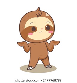 Cute Sloth Confused Cartoon Character. Adorable and Kawaii Animal Concept Design. Icon Mascot Vector Illustration