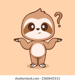 Cute Sloth Confused Cartoon Vector Icon Illustration. Animal Nature Icon Concept Isolated Premium Vector. Flat Cartoon Style