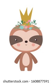 Cute sloth with crown design, Animal zoo life nature character childhood and adorable theme Vector illustration